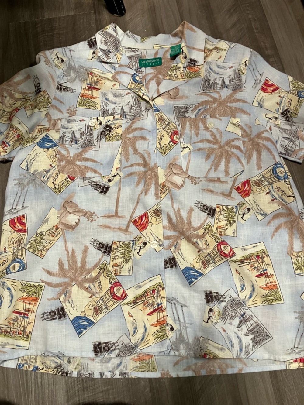 Liz Claiborne Hawaiian Shirt Medium Linen LizGolf